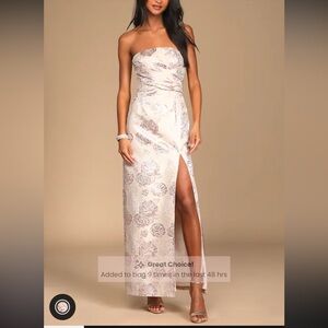 Pale Pink Floral Jacquard Strapless Maxi Dress